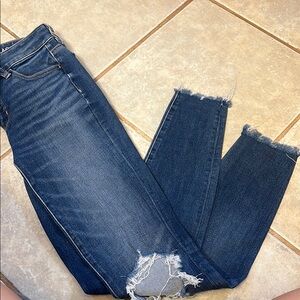 American Eagle Outfitters Blue Ankle Cropped Jeans with Distressed Detail